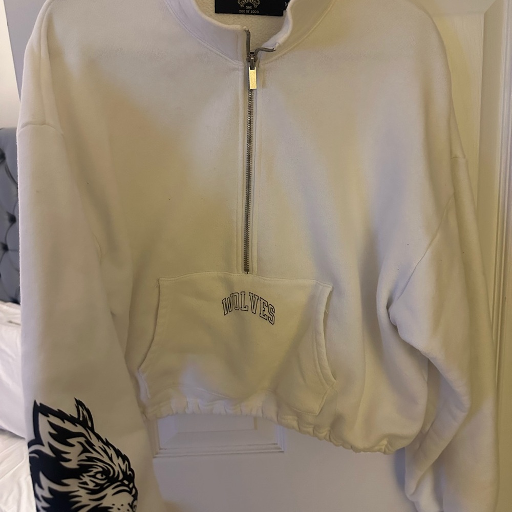 Wolves White Cropped Sweatshirt